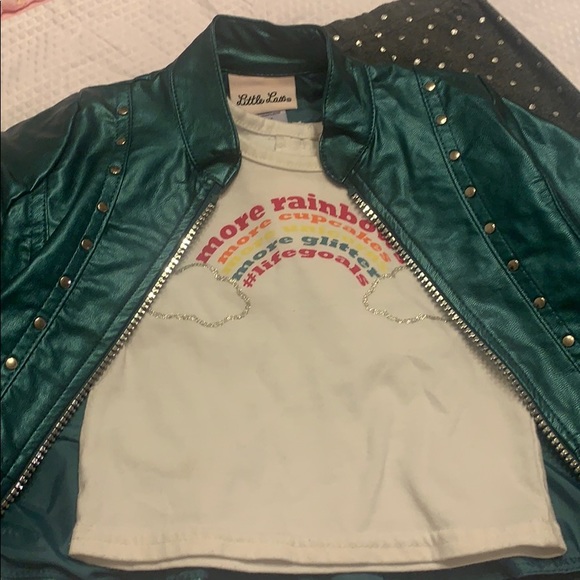 Little Lass turquoise ruffle hem jacket set - Picture 4 of 4